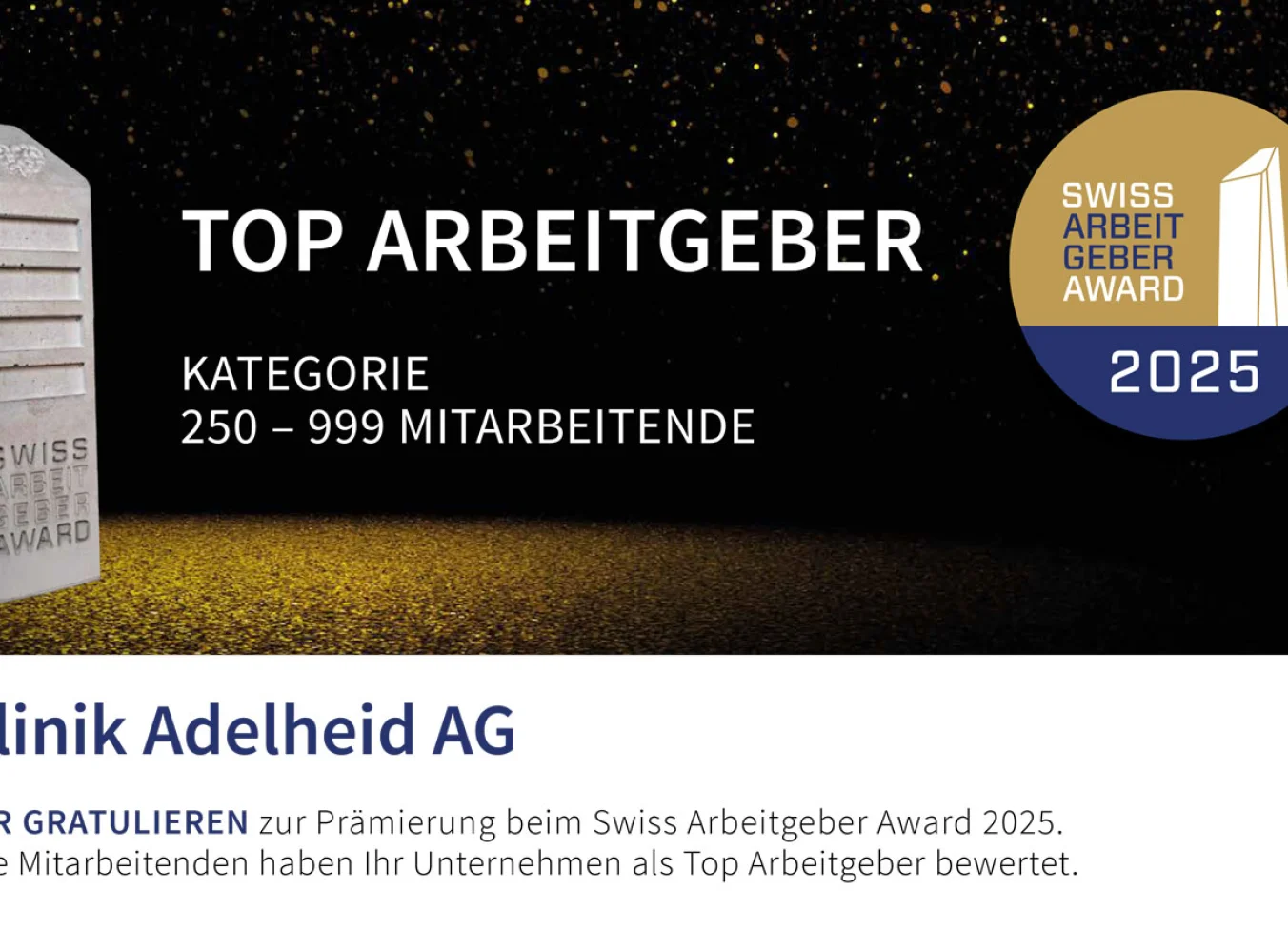 Swiss Arbeitgeber Award 2025: Klinik Adelheid – Top Arbeitgeberin!